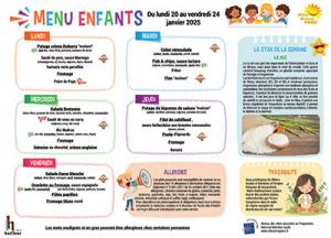 Menu enfants semaine du 20 au 24 janvier 2025